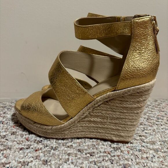 Botkier Gold Julian Leather Espadrille Wedge Sandals- Size 10 - Picture 4 of 11